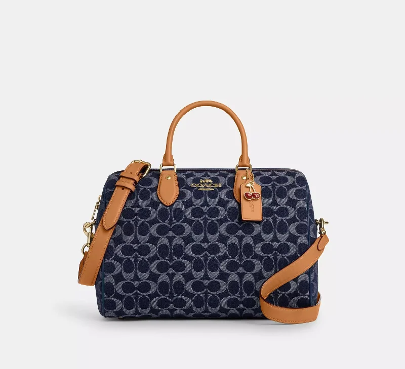 Coach Rowan Large Satchel Bag In Signature Canvas Denim Natural 