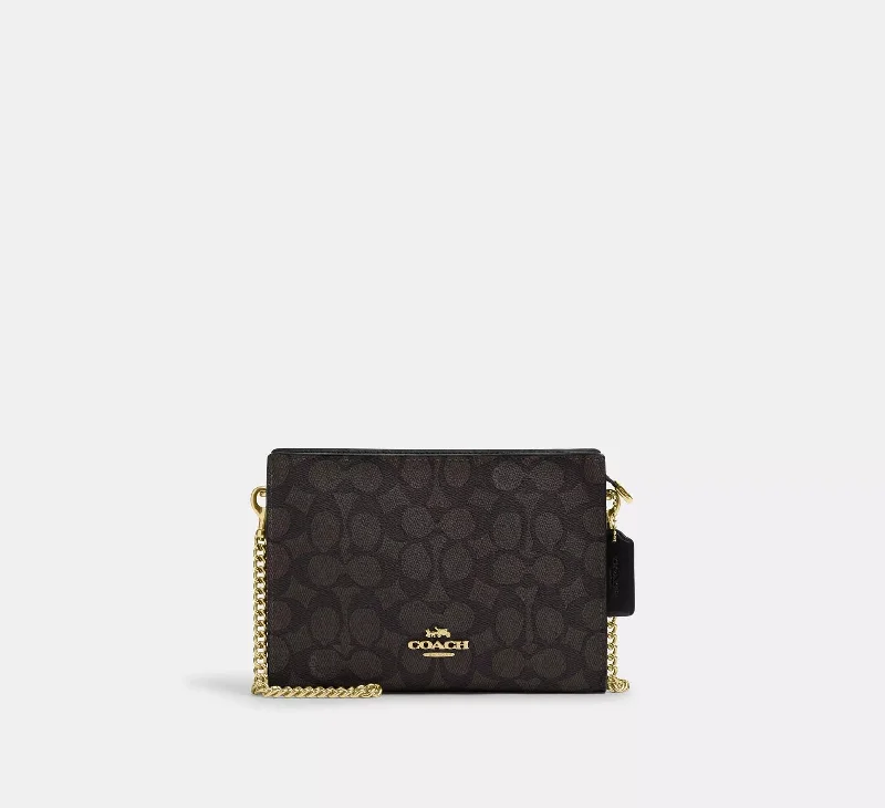 Coach Slim Crossbody Bag In Signature Canvas Walnut Black 