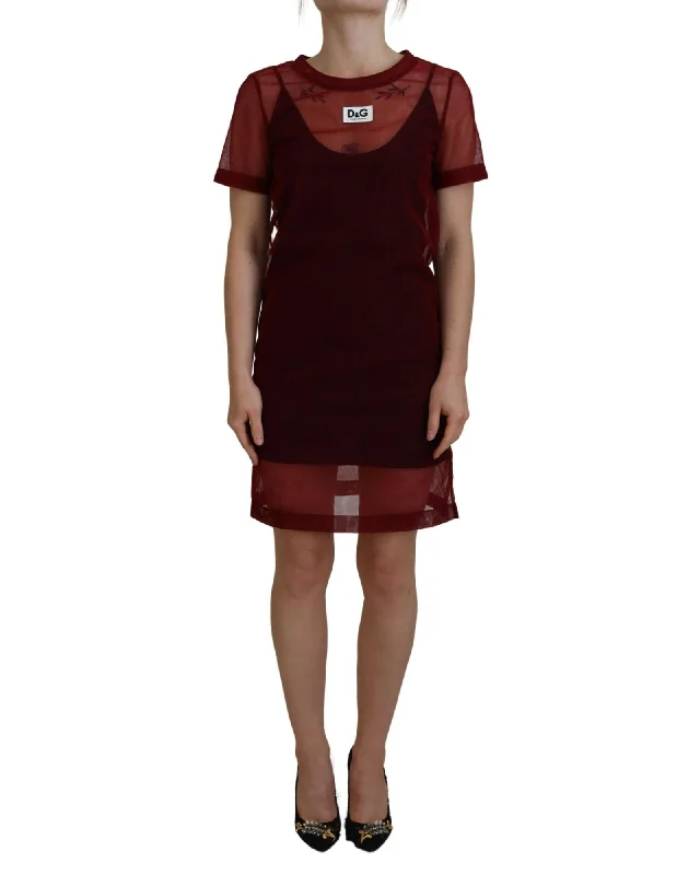 Dolce & Gabbana  Women's Burgundy Mesh T-Shirt Dress