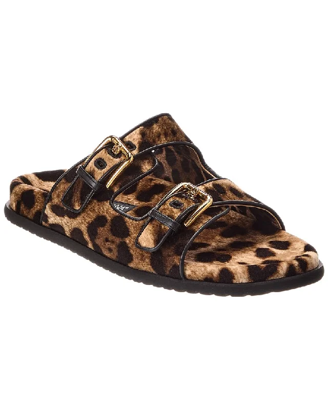 Dolce & Gabbana Printed Velvet & Leather Slide