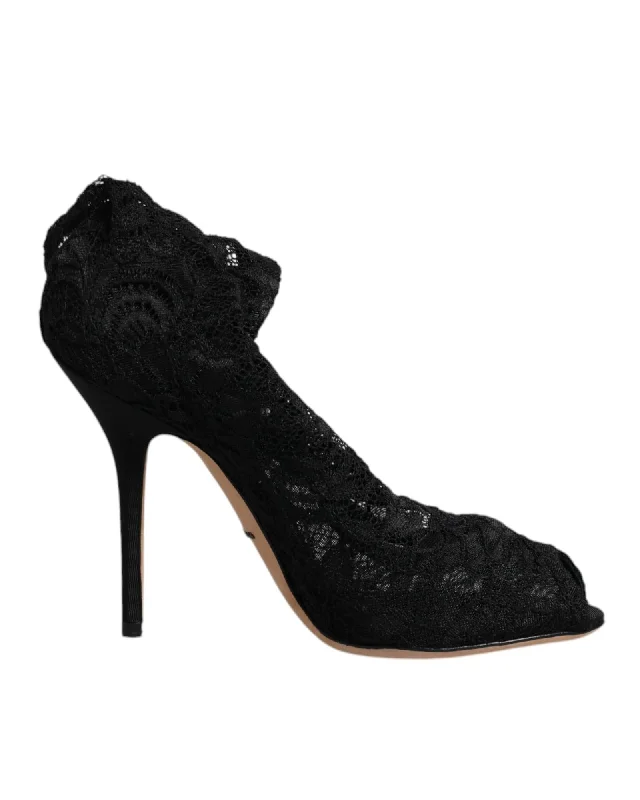 Dolce & Gabbana Lace Stretch Heels Mid Calf Boots