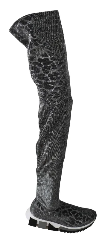 Dolce & Gabbana  Portofino Leopard Print Sneaker Boots - Black