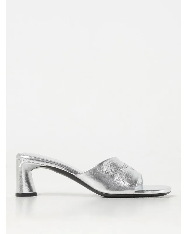 Balenciaga Knife Mules Silver Leather Low Heel Women