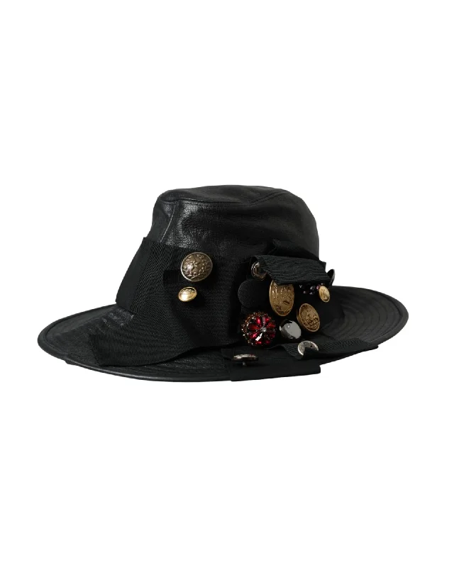 Dolce & Gabbana  Black Leather Hat with Embellishments