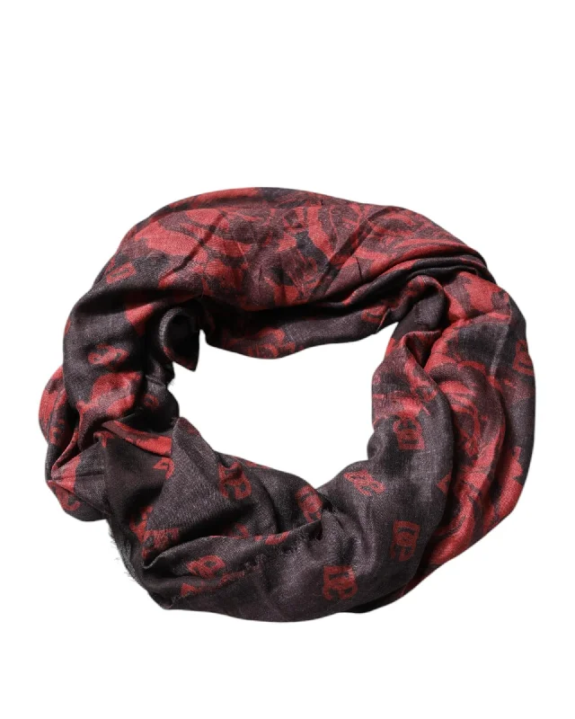 Dolce & Gabbana Printed Skull Scarf Women Black And Red Scarves & Shawls