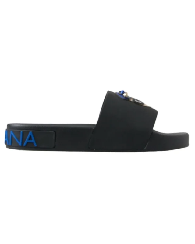 Dolce & Gabbana  Portofino Black Leather Slides