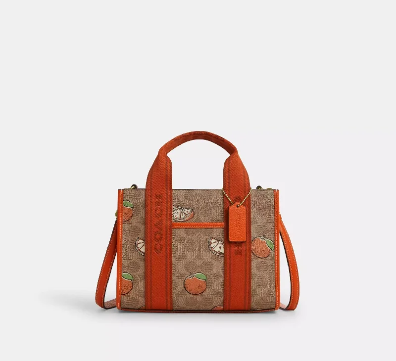 Smith Tote Bag 24 In Signature Canvas With Orange Print Tan Multi Coach