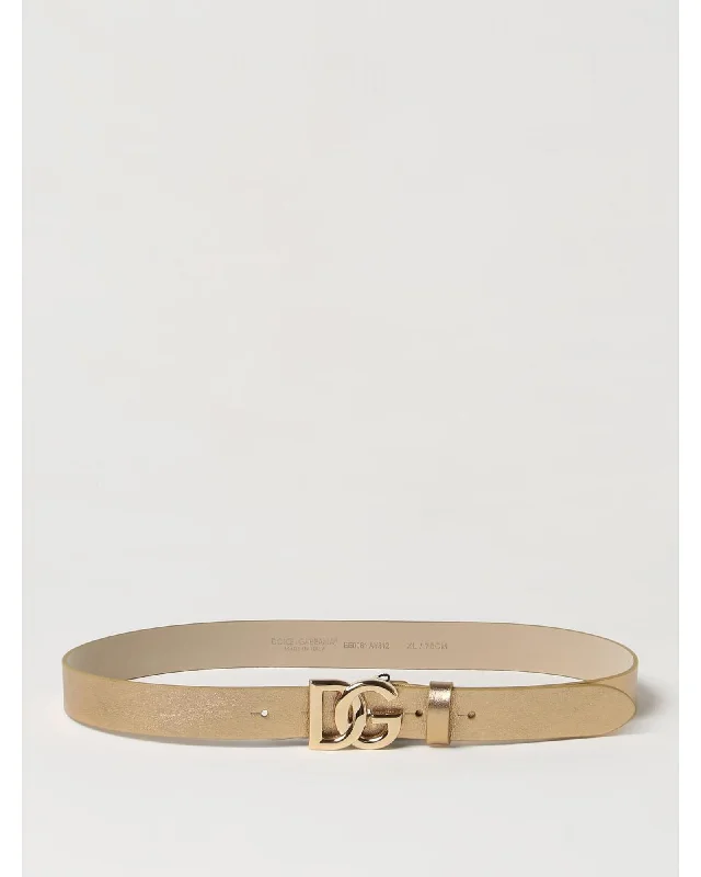 Dolce & Gabbana Gold Leather Belt with DG Buckle Kids
