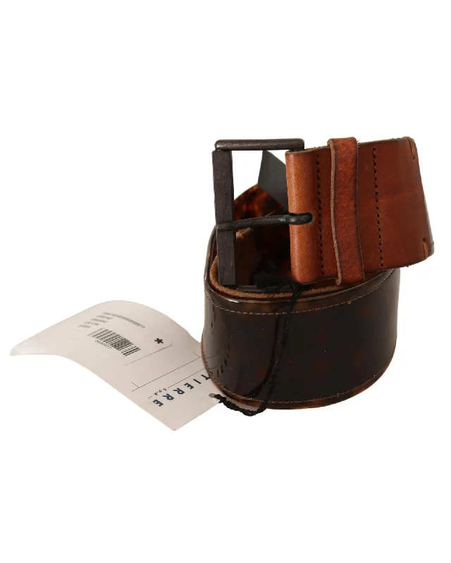 Ermanno Scervino  Women's Brown Leather Belt with Tortoiseshell Buckle