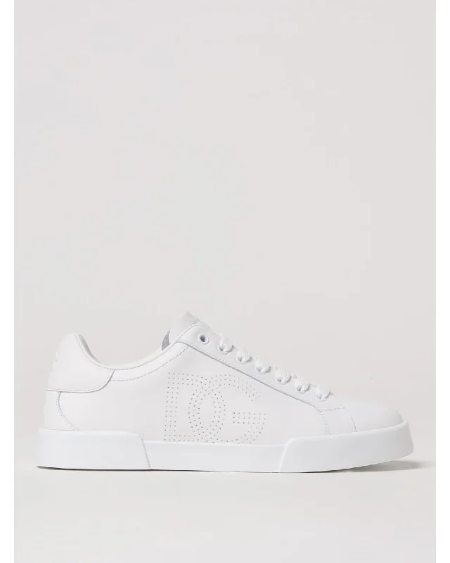 Dolce & Gabbana Portofino Leather Sneakers Perforated Logo Men White 2