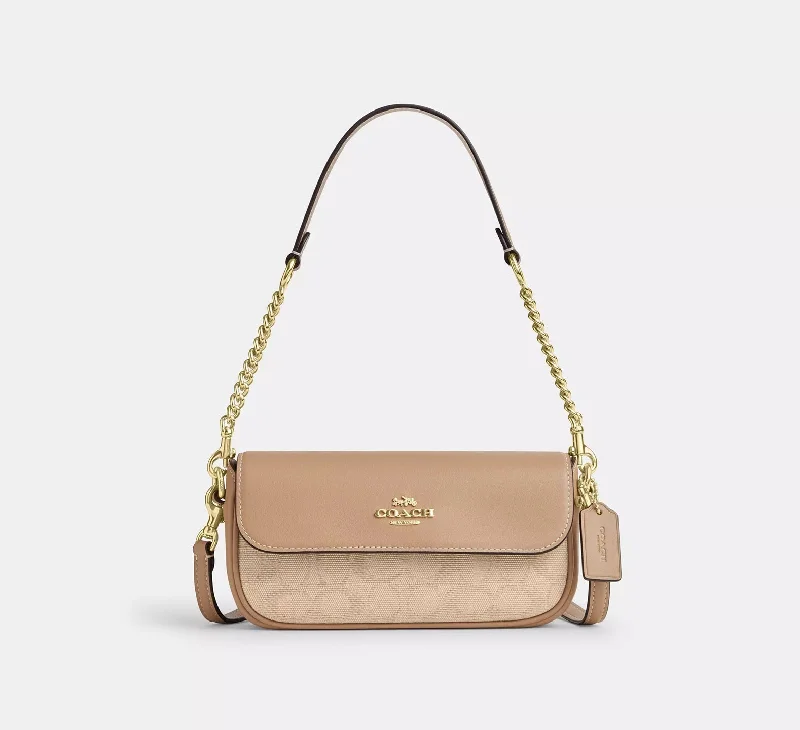 Coach Hailey Flap Bag With Signature Canvas Dark Natural Multi 