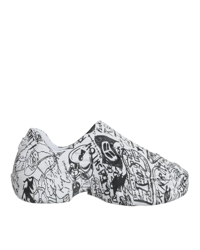 Dolce & Gabbana Graffiti Print Low Top Leather Sneakers with Rubber Sole