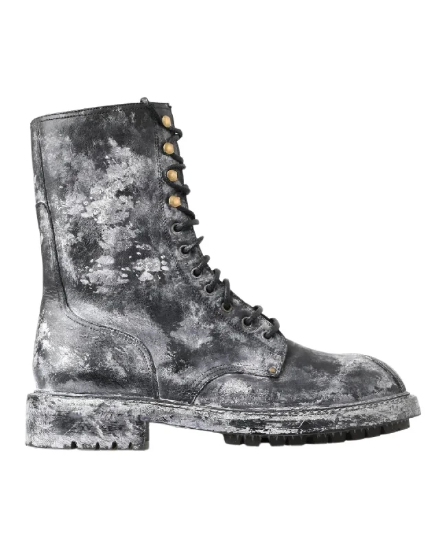 Dolce & Gabbana  Black Leather Lace-Up Ankle Boots