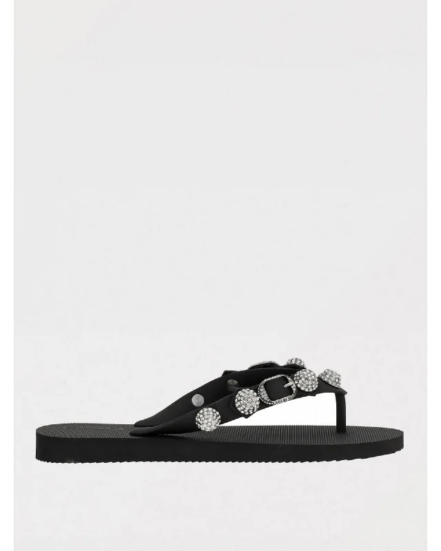Balenciaga Rhinestone Embellished FlipFlops Women Black Flat Sandals