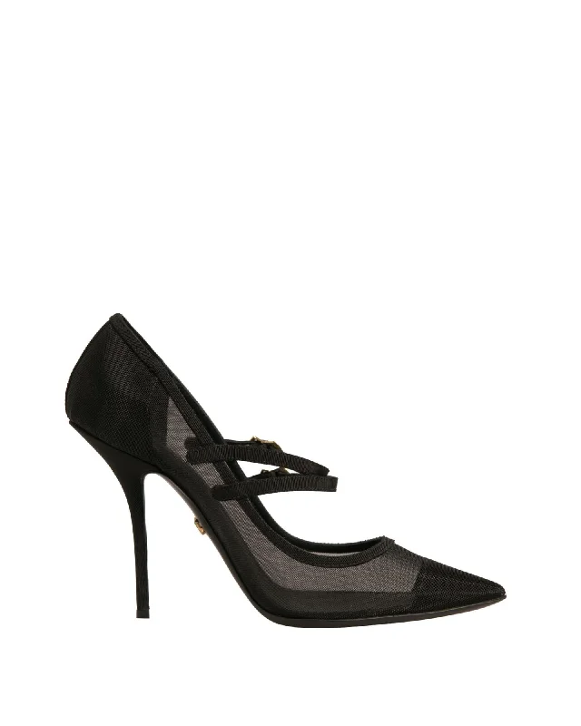 Dolce & Gabbana Mary Jane Mesh High Stiletto Pumps with Buckle Closure Women Black