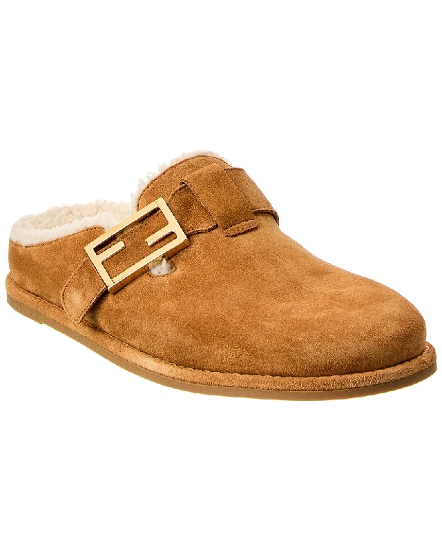 Fendi Feel Suede & Shearling Sabot