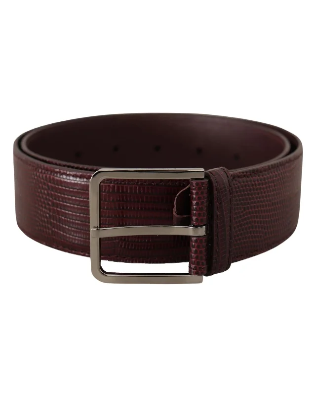 Dolce & Gabbana  Men's Burgundy Leather Belt with Silver Buckle