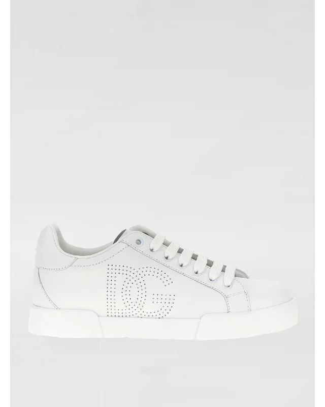 Dolce & Gabbana Leather Sneakers Perforated Logo Women White 1