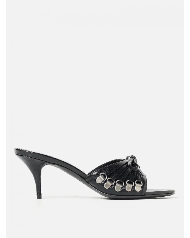 Balenciaga Knotted Leather Mules Kitten Heel Women Black
