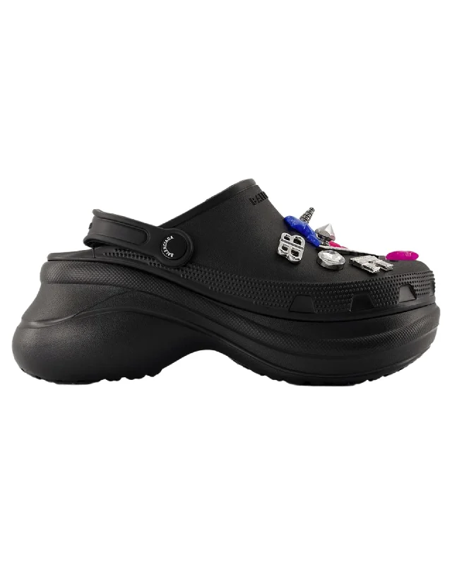 Balenciaga Platform Clog Charms Women Black | Black Mules & Clogs