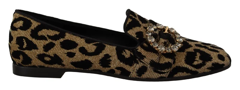 Dolce & Gabbana  Leopard Print Loafers with Rhinestone Buckle
