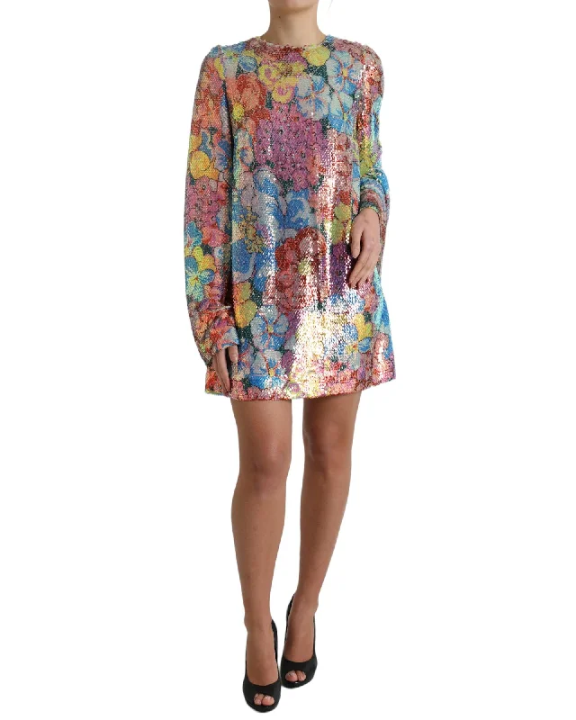 Dolce & Gabbana  Multicolor Floral Sequin Mini Dress