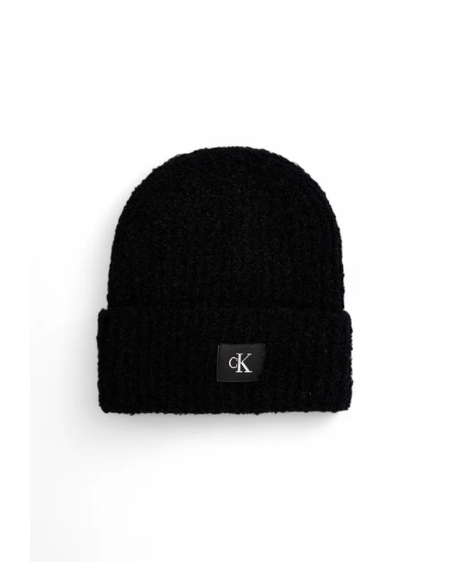 Calvin Klein Jeans Wool Blend Ribbed Knit Cap Women Black Hats