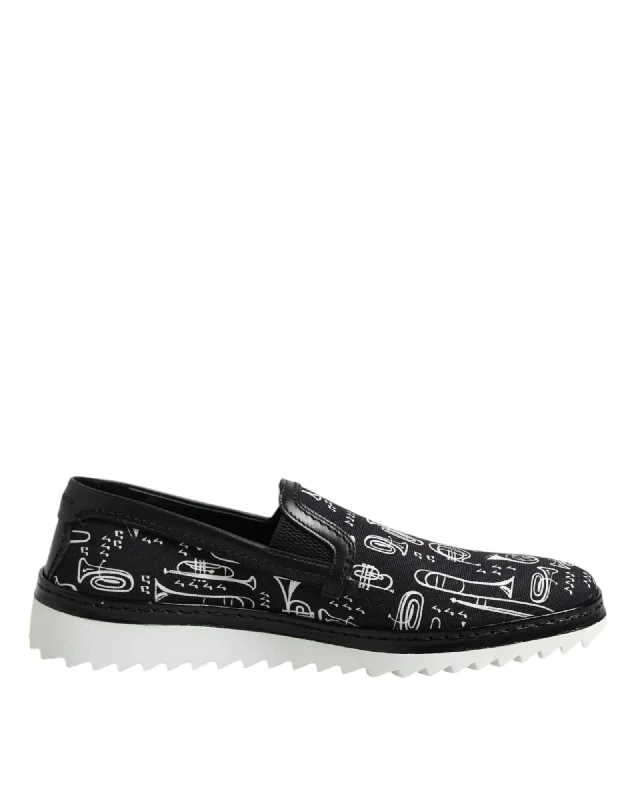Dolce & Gabbana Print Canvas Slipon Loafers Men Black