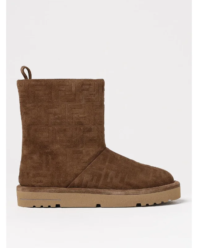 Fendi FF Embossed Suede Ankle Boots Women Brown