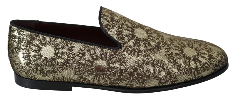 Dolce & Gabbana  Men's Brogue Slip-On Shoes in Gold Brocade