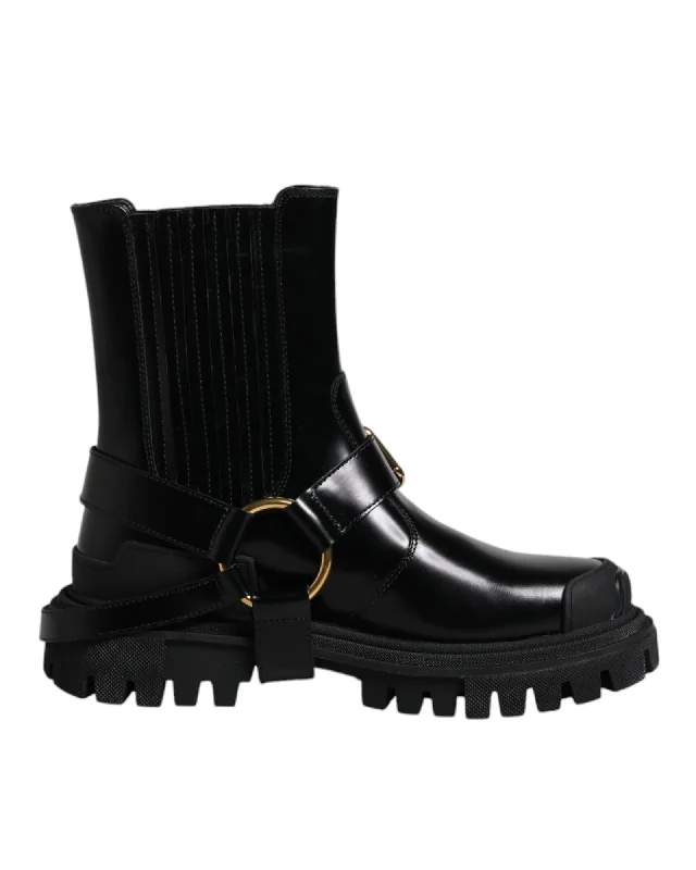 Pre Loved Dolce & Gabbana Leather Buckle Boots Black Leather Men