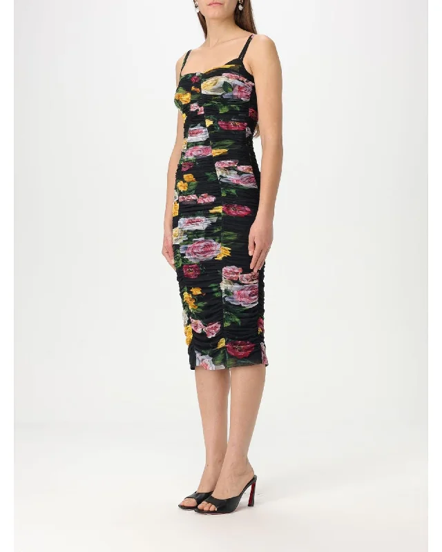 Dolce & Gabbana Floral Ruched Midi Dress Women Pink Dresses
