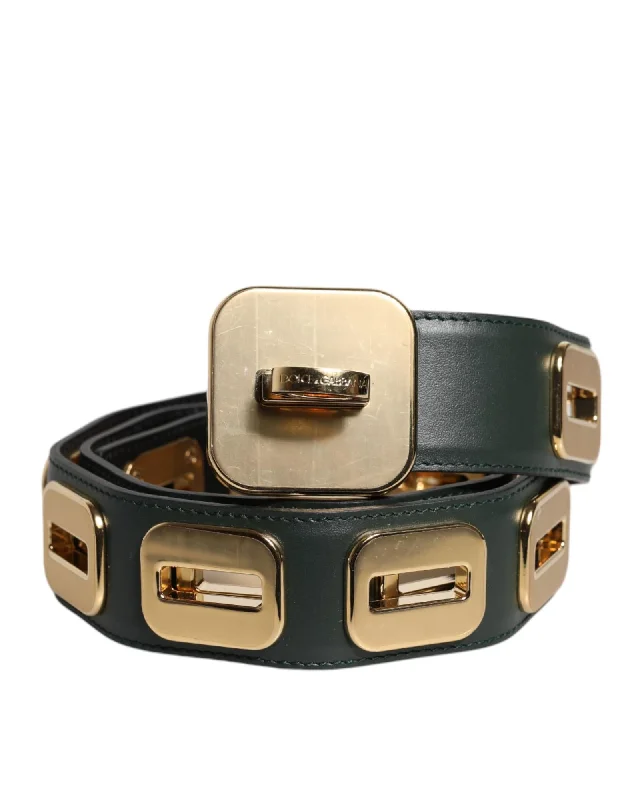 Dolce & Gabbana CutOut Leather Belt with Gold Buckle Women Green