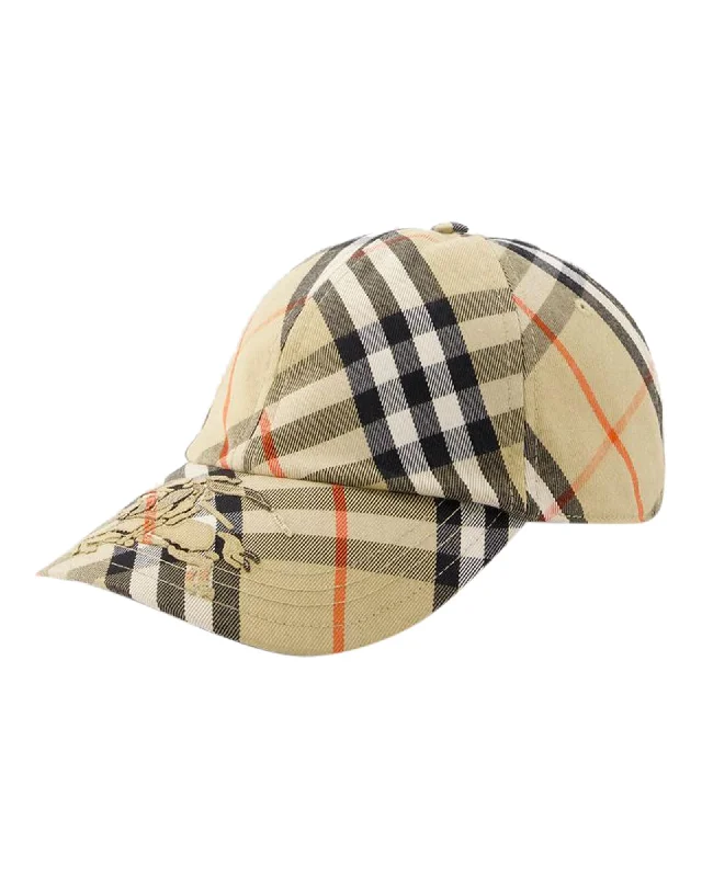 Burberry Check Print Baseball Cap Women Beige Hats
