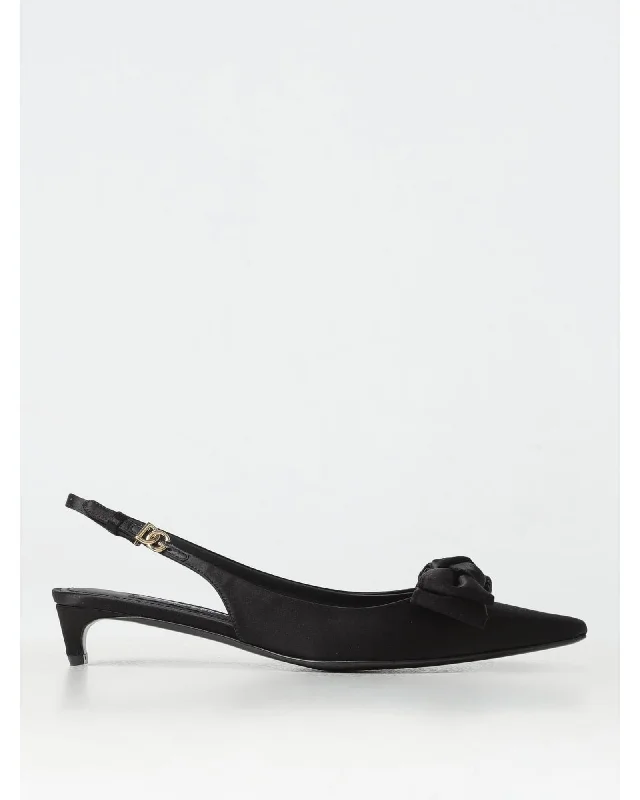 Dolce & Gabbana Satin Slingback Kitten Heels Bow Detail Women Black