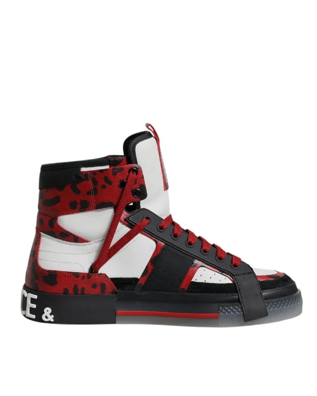 Dolce & Gabbana Leather High Top Sneakers with Rubber Sole and Lace-Up Closure Men Multicolor Dolce & Gabbana Leather High Top Sneakers with Rubber Sole and Lace-Up Closure Men Multicolor