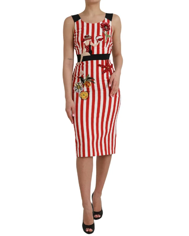 Dolce & Gabbana  Red Striped Dress with Embroidery