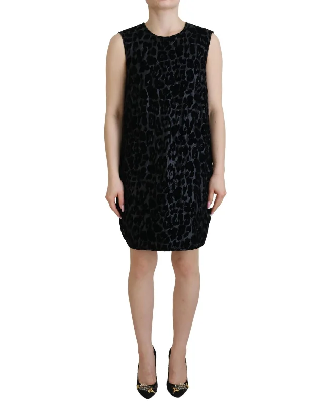 Dolce & Gabbana  Black Leopard Print Velvet Mini Dress