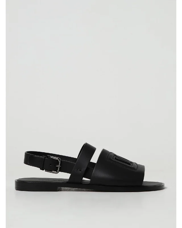 Dolce & Gabbana Leather Flat Sandals Buckle Closure Men Black