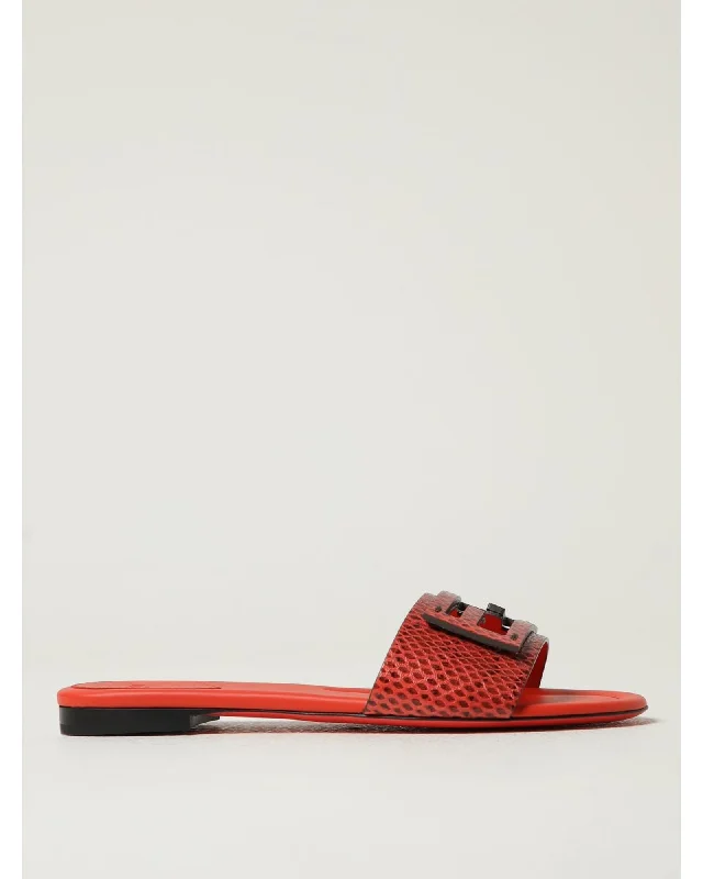 Fendi Slide Sandals with Embellishments Comfortable Flat Sandals Everyday Casual Sandals Women Red