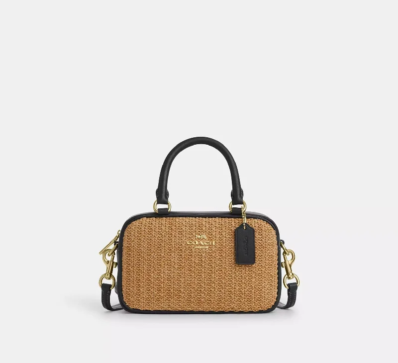 Coach Satchel Crossbody Bag Straw Toast Black 