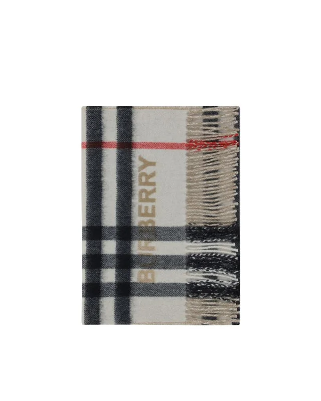 Burberry Cashmere Scarf Classic Check Pattern Women Beige Scarves & Shawls