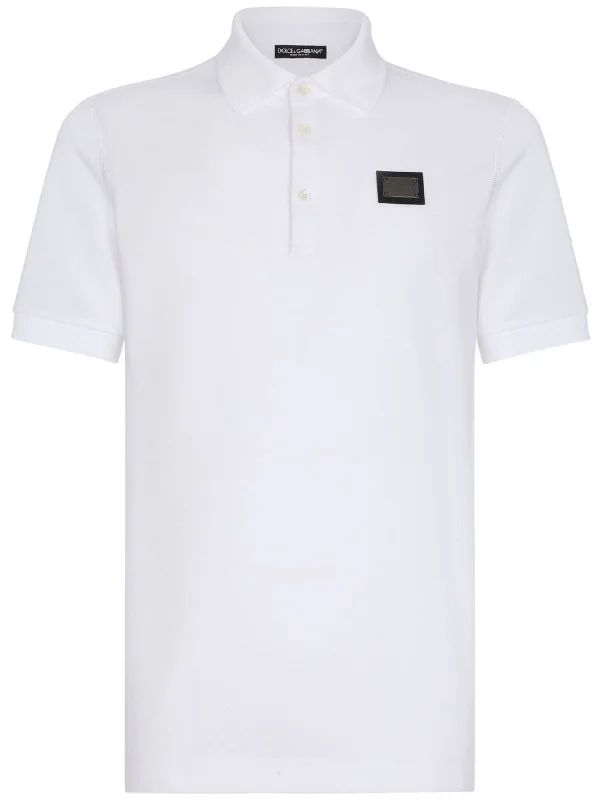 Dolce & Gabbana Silver Plaque Logo Polo in White