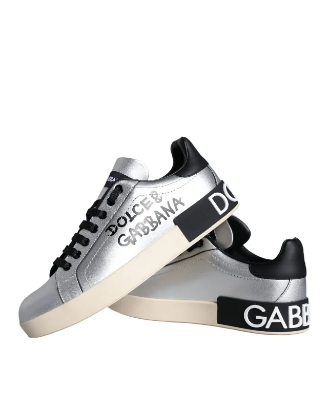 Dolce & Gabbana  Portofino Leather Sneakers - Silver