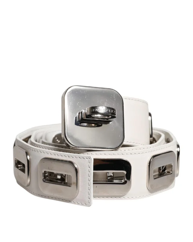 Dolce & Gabbana MetalAccent Leather Belt Women White