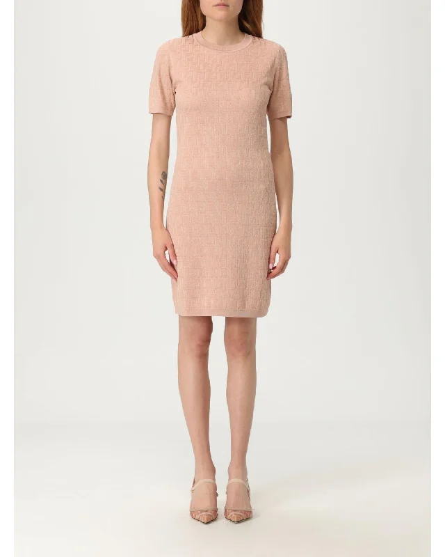 Fendi FF Logo Pattern Mini Dress Women Pink Dresses