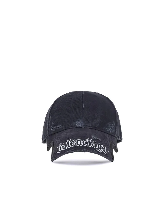 Balenciaga Embroidered Logo Distressed Cap Women Black Hats