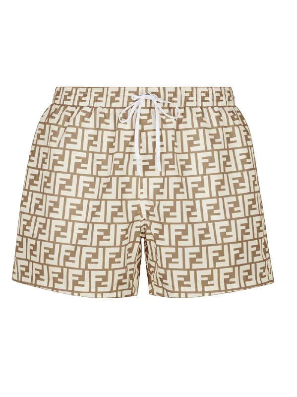 Fendi FF Motif Swim Shorts Brown
