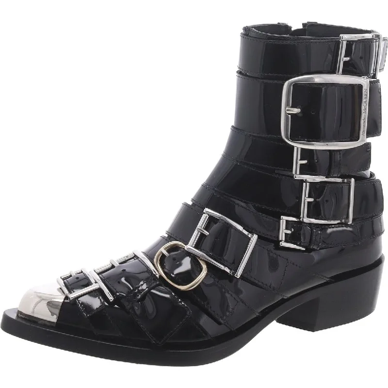 Womens Patent Leather Zipper Booties