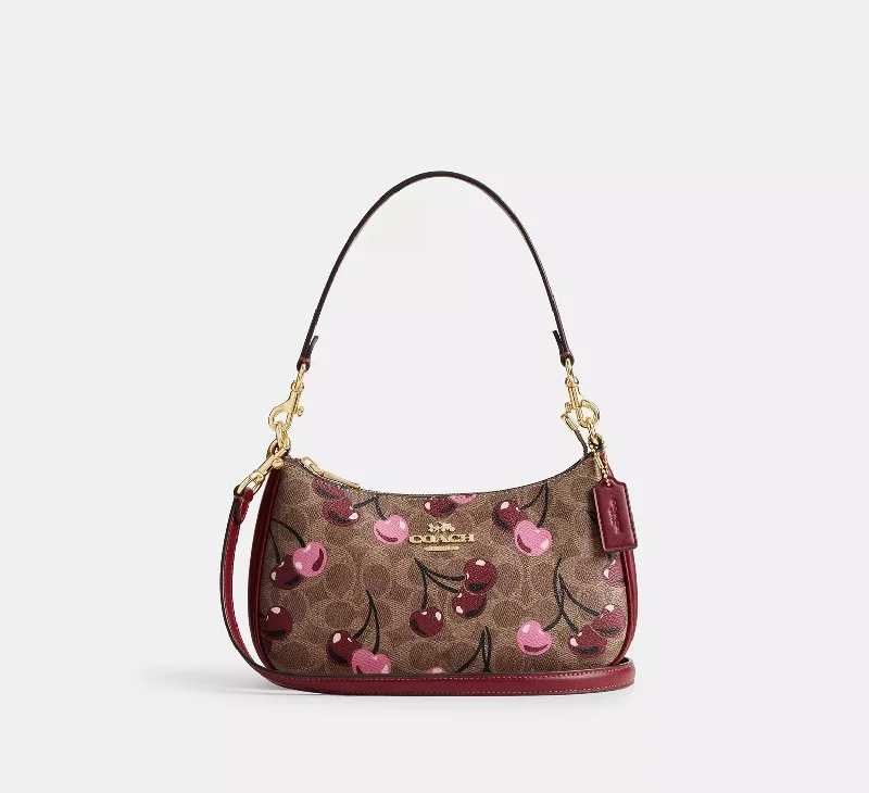 Coach Teri Shoulder Bag In Signature Canvas With Cherry Print Tan Multi 